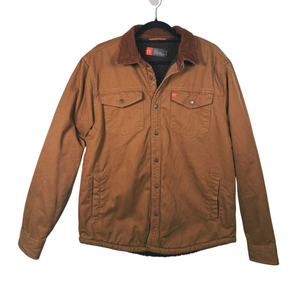 American Outdoorsman Mens Sherpa Lined Twill Chore Coat Jacket L Brown Workwear